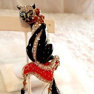 HEIDI DAUS  "SOPHISTI-CAT" ENAMEL BEADED CRYSTAL TASSEL CAT PIN